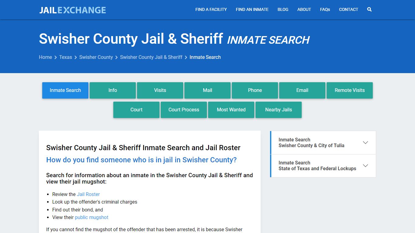 Swisher County Jail & Sheriff Inmate Search - Jail Exchange